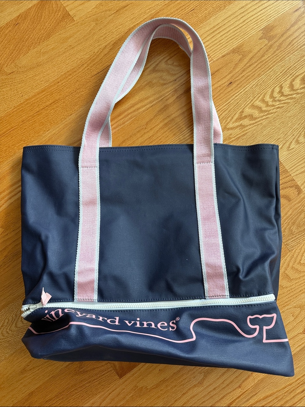 Vineyard Vines Navy Tote with Pink Trim